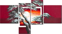 100 55CM OBRAZ 4 ELEM KARMAZYNOWY ZACHÓD SŁOŃCA PŁÓTNO DRUK