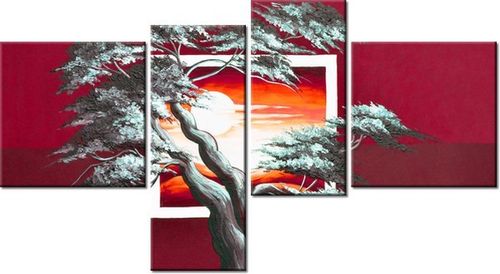 100 55CM OBRAZ 4 ELEM KARMAZYNOWY ZACHÓD SŁOŃCA PŁÓTNO DRUK na Arena.pl
