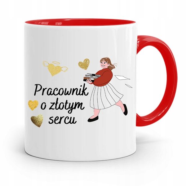 Dla Pracownika Kubek Czerwony O Złotym Sercu Z Nadrukiem Ze Zdjęciem zdjęcie 1