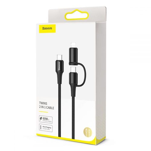 BASEUS 2IN1 TYPE-C TO TYPE-C & LIGHTNING CABLE 100CM BLACK na Arena.pl