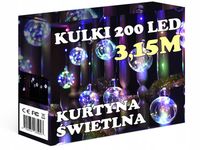 KURTYNA ŚWIETLNA KULKI 200 LED 5,15m LAMPKI choinkowe BOMBKI SOPLE GIRLANDA