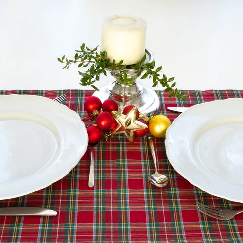 Bieżnik Świąteczny w czerwoną kratę Boże Narodzenie ze złotą nitką 200cm na Arena.pl