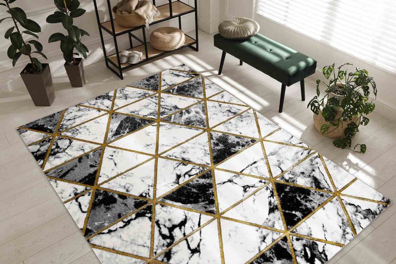 RUG/LU/ESTEMA/MARBLETRIANGLES/BLACK+GOLD/80x150 zdjęcie 2
