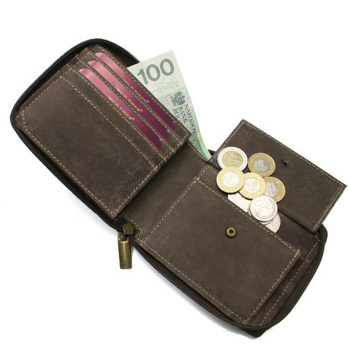 portfel męski poziomy z nubuku wild tiger - ciemnobrązowy na Arena.pl