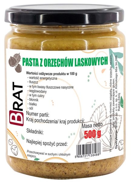 PASTA Z ORZECHÓW LASKOWYCH 500g Masło orzechowe zdjęcie 1