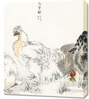 Obraz 60x70cm Domestic Fowl, Kashu Japoński Vintage do Salonu