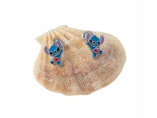 Pr.925 Srebrne bajkowe kolczyki Stich z serduszkiem -HIT kolorowy Stitch na Arena.pl
