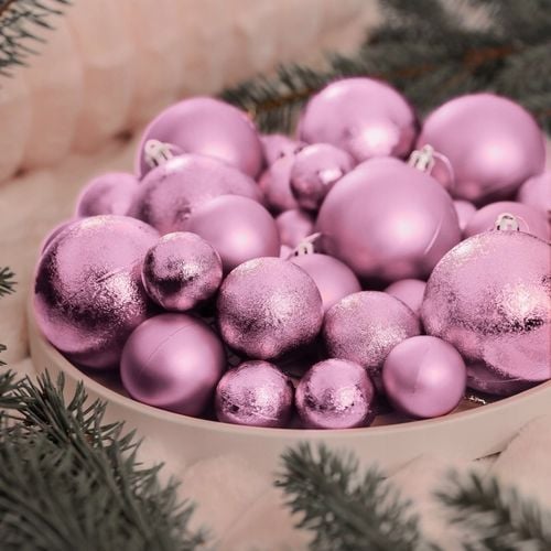 BOMBKI CHOINKOWE NIETŁUKĄCE 6/4/3CM ZESTAW OZDÓB CHOINKOWYCH 101 SZT RÓŻOWY na Arena.pl