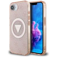 Etui Guess IML Metal Glitter 4G Circle Triangle MagSafe do iPhone 16e różow