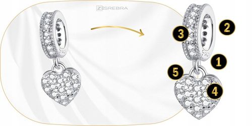 CHARMS WISZĄCE SERCE srebro 925 koralik zawieszka z cyrkoniami srebrna S925 na Arena.pl