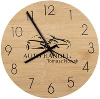 Bambusowy ZEGAR ścienny nadruk UV do biura AUTO HANDEL + nazwa firmy