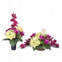 Sztuczne kwiaty stroik na grób zestaw na cmentarz