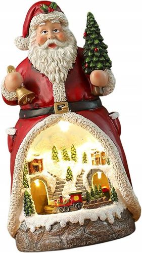 Figurka Święty Mikołaj z poruszającym się pociągiem światłami LED muzyką na Arena.pl