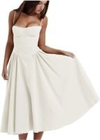 Sukienka damska letnia długa vintage na ramiączkach biała z kieszeniami L