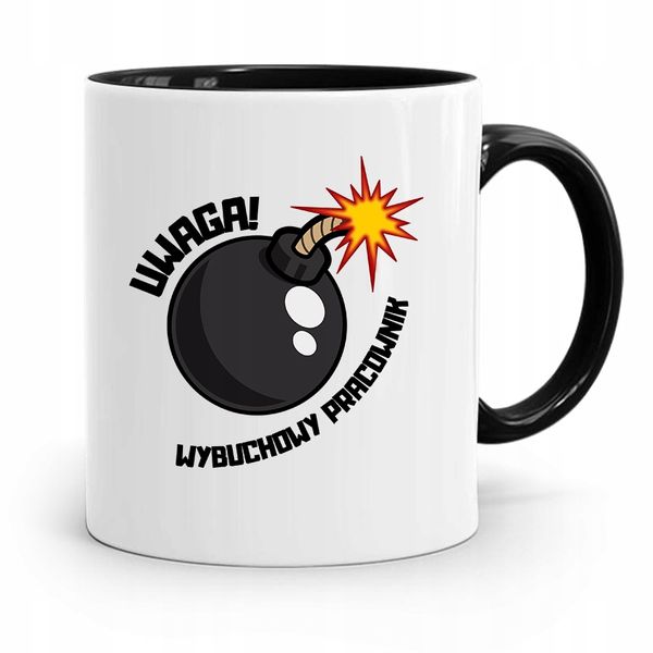 Dla Pracownika Kubek Czarny Wybuchowy Pracownik Z Nadrukiem Ze Zdjęciem zdjęcie 1