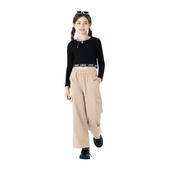 Komplet Hip-Hop Dziewczęcy Crop Top Spodnie Bojówki Czarno-Beżowy 7-8 lat