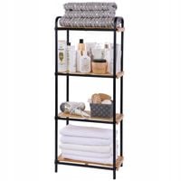 Regał łazienkowy czarny PÓŁKI na kosmetyki ręczniki bambus słupek