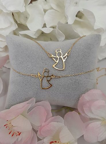 Złoty komplet ANIOŁEK ANIOŁ SREBRO KOMUNIA GRAWER na Arena.pl