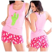 PIŻAMKA BAWEŁNIANA RÓŻOWA KRÓTKIE SPODENKI L/XL