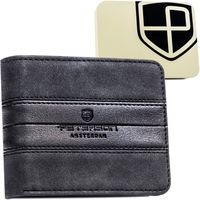 mały portfel męski w czarnym kolorze wykonany ze skóry ekologicznej