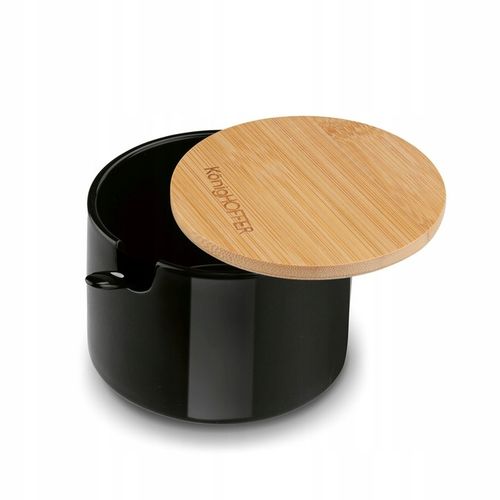 Czarna CUKIERNICA +ŁYŻECZKA pojemnik na CUKIER z bambusową POKRYWKĄ 350ml na Arena.pl