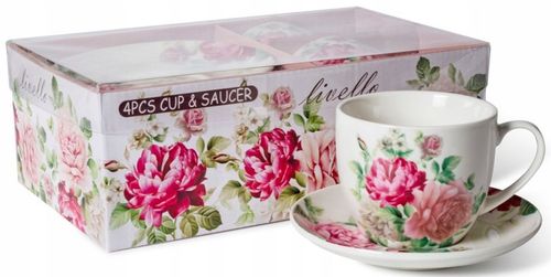 LIVELLO KOMPLET 2 FILIŻANEK PORCELANOWYCH ZE SPODKIEM 250 ML / 14 CM KWIATY na Arena.pl