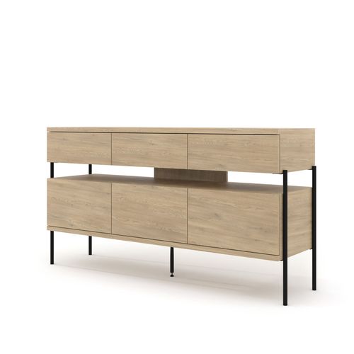 Komoda DRAGONFLY 150 cm 3D3S dąb cremona szuflady czarne metalowe nóżki na Arena.pl