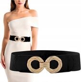 PASEK DAMSKI CZARNA GUMA ELASTYCZNY 90-110 cm ZŁOTA KLAMRA ELEGANCKI