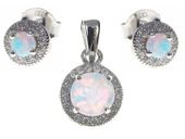 Delikatny rodowany srebrny komplet z opalem i cyrkoniami opal cyrkonie srebro 925 V014Z