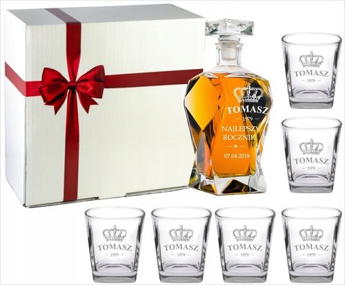 KARAFKA Z GRAWEREM 6 SZKLANEK Z GRAWEREM DO WHISKY W PUDEŁKU PREZENTOWYM na Arena.pl