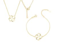 Delikatny pozłacany srebrny komplet celebrytka koniczynka lucky białe cyrkonie srebro 925 Z1608Z_G