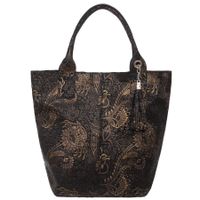 VERA PELLE torebka damska skórzana shopper z wzorami na ramię V661 czarna