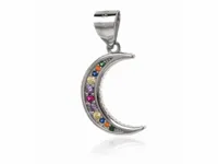 RODOWANY SREBRNY WISIOREK KSIĘŻYC MOON ROGALIK KOLOROWE CYRKONIE