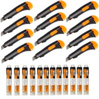 ZESTAW 12 X NÓŻ BUDOWLANY PLASTIKOWY WZMOCNIONY 18 MM + 12 X OSTRZA ZAPASOW