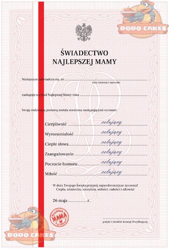 Dyplom na Dzień Mamy Matki prezent Upominek świadectwo dla Najlepszego Mamy na Arena.pl