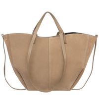 VERA PELLE torebka zamszowa shopper duża rozpinana na ramię V679 beżowa