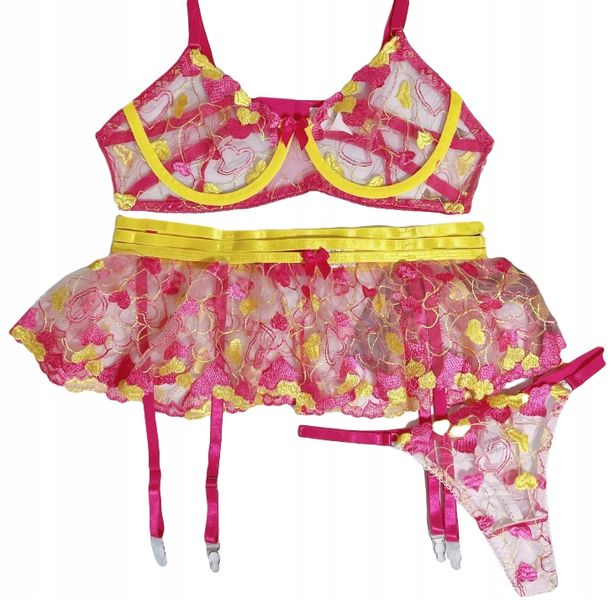 Piękny KOMPLET Bielizny Damskiej STANIK SPÓDNICZKA NA UDA STRINGI S zdjęcie 3