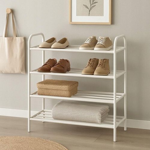 REGAŁ STOJAK METALOWY DUŻY PÓŁKA NA BUTY 4 POZIOMOWA STYLOWA BIAŁA na Arena.pl