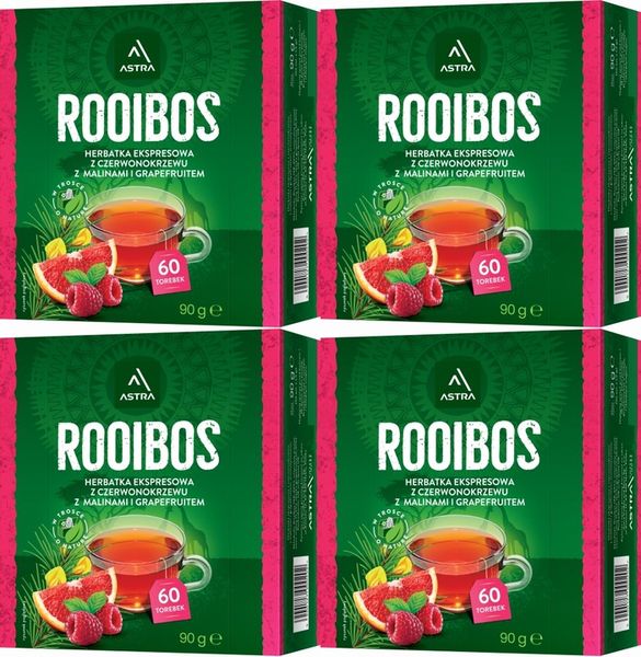 Herbata ziołowa w torebkach Astra Rooibos malina i grapefruit 60szt x4 zdjęcie 1