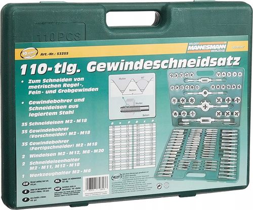 Zestaw gwintowników i narzynek metryczne M2-M18 Mannesmann 110el. na Arena.pl