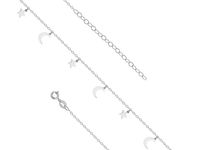 Delikatna rodowana srebrna bransoletka na nogę księżyc moon gwiazdka stars srebro 925 R0119X