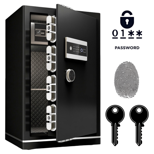 Pancerny Domowy Sejf z Zamkiem Elektronicznym i Kluczem 80x48x43 cm Czarny na Arena.pl