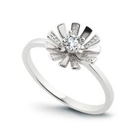 pierścionek kwiatek z diamentem białe złoto 585