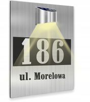 Tabliczka adresowa dibond srebrny numer posesji 30x20 cm lampka solarna