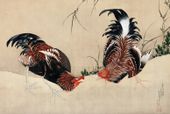 Plakat 91,5x61cm  Gamecocks, Hokusai Japoński Vintage do Salonu