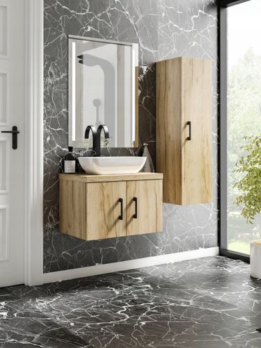 Szafka łazienkowa wisząca MARKUS 50 dąb craft złoty z umywalką Lara (W1) na Arena.pl