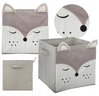 Kosz pojemnik organizer TEKSTYLNY dla dzieci na zabawki SZARY LISEK 29x29cm