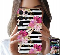 ETUI DO SAMSUNG GALAXY S23 Ultra - KWIATKI W CZARNO - BIAŁE PASKI WZORY