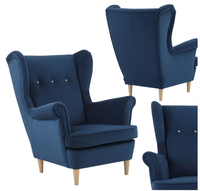 Fotel uszak skandynawski niebieski habrowy kobalt granat Ari Family Meble