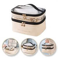 kosmetyczka rozkładana 2 poziomowa kremowa 17x23x15 cm ks92wz3